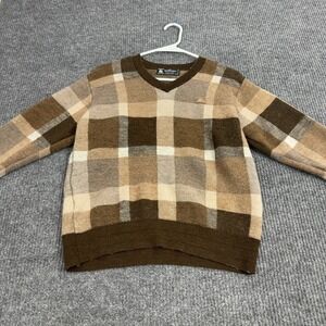 Vintage Monte Carlo Sweater Mens S Brown Wool Plaid V Neck Academia Preppy